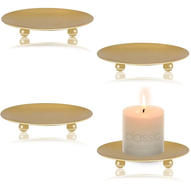 Famanu Set van 4 metalen kaarsenhouders voor stompkaarsen van 9 cm, ronde kaarsenschaal voor sfeervolle decoratie bij kerst en andere feestelijke gelegenheden wit