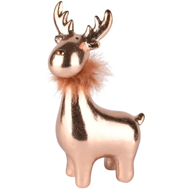 dekoratief Rendier staand m/fluffy kraag, brons, TC, 13x8x22cm | A255408