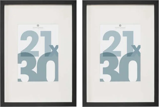 Atmosphera Fotolijstje Manu - 2x - met passe partout - voor een foto van 21 x 30 cm - zwart - MDF/Glas - Klassieker