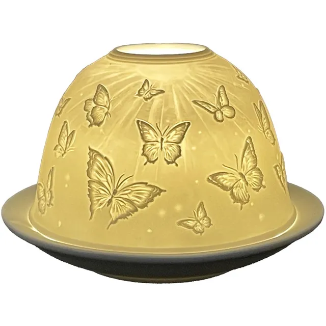 Clayre & Eef Waxinelichthouder Ø 12x8 cm Wit Porselein Vlinders