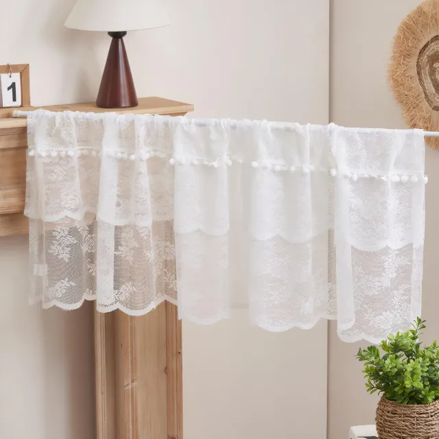 Ibenzoa Stijlvolle korte witte halftransparante raamgordijnen voor keuken en woonkamer 145x45 cm