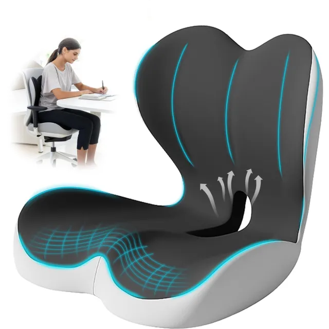 Oemmn Ergonomisch L-vormig kussen van traagschuim – rugsteunkussen – verlicht ongemak bij langdurig zitten – kussen uit één stuk – geschikt voor auto's, vrachtwagens, rolstoelen en bureaustoelen - Donkergrijs