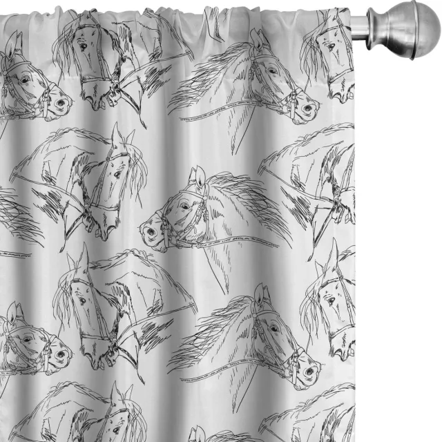 ABAKUHAUS Mare Sketch – Gordijnen 2x75x245 cm – Zwart-Wit Microvezel Wit Zwart