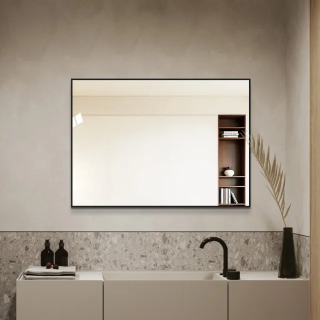 REDOM Wandspiegel - Rechthoekig - Horizontaal en verticaal monteerbaar - Moderne stijl - Badkamer, hal en kleedkamer - Aluminium en glas - Zwart - 50 x 70 cm Black