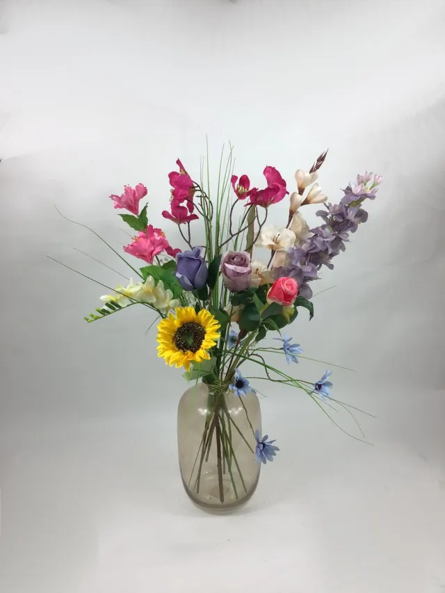 The Bloomistic Company The Bloomistic® – Zijden Boeket – 70-80 cm hoog – Kunstbloemen – moederdag – nepbloemen – housewarming cadeau – decoratie – decoratie woonkamer fuchsia, paars, creme, geel