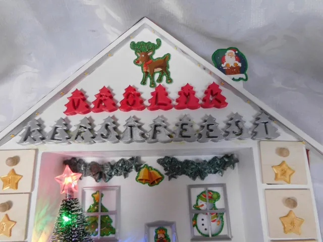 Hetty'S Advent kalender - Vrolijk Kerstfeest - Hout - Verlichting rood