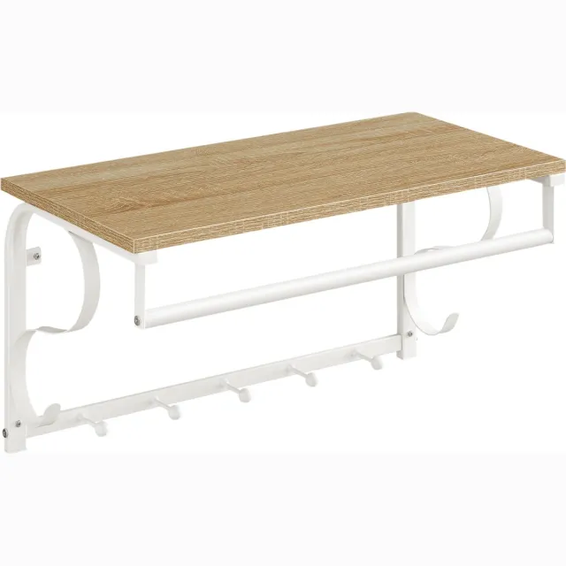 LEOBERT Wandplank met Kapstok - SONOMA - Stalen Frame, Praktisch en Functioneel, Kleur: Eiken Sonoma en Wit, 60 x 30 x 31,7 cm, Max. 10 kg eikenkleur