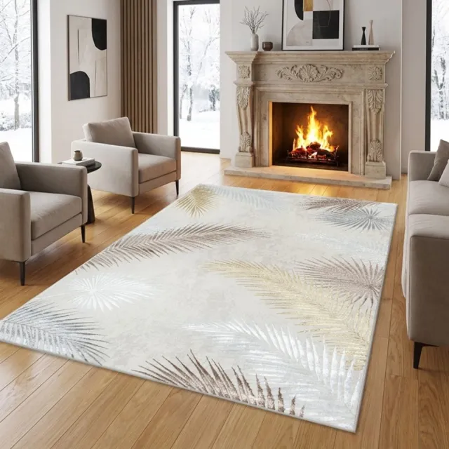 TapisTrend Designer tapijt Crème 200x290 cm Modern vloerkleed met grote, veelkleurige palmbladeren voor de woonkamer, slaapkamer en eetkamer Beige