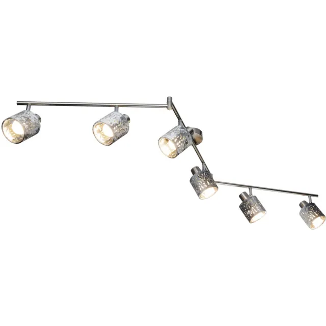 Globo Lighting Plafondlamp 6-vlam spot strip zwenkbare woonkamerlamp, metaal fluweel zilver, 6x E14 LxH 145x18 cm