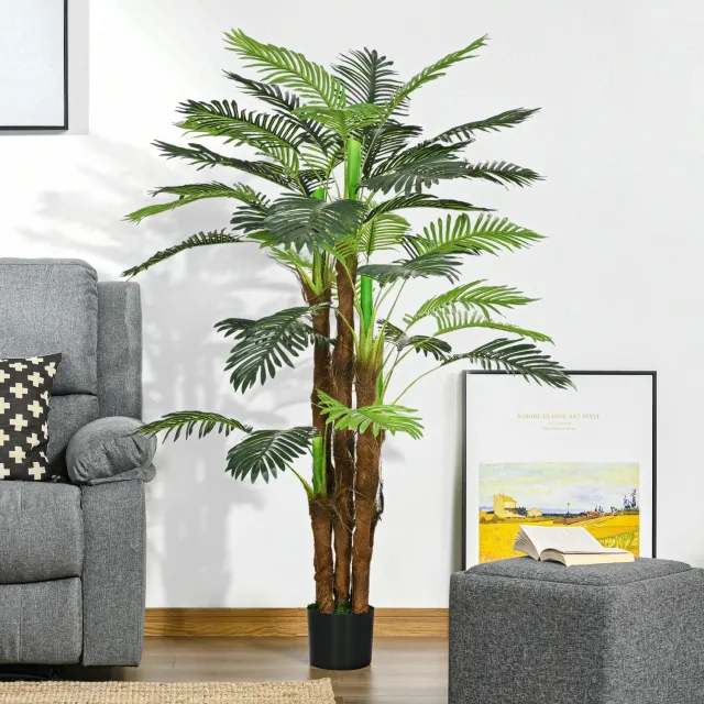 WUVRIE Kunstpalm 160 cm - 36 vormbare takken en pot met cementvulling - Groen Green
