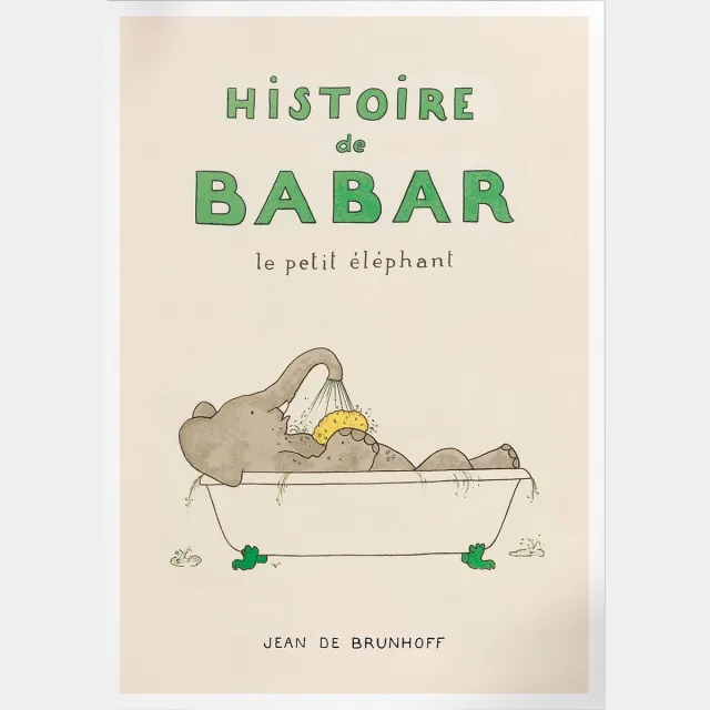 Pepperwall Babar Prend Son Baine (Babar de Olifant) | Poster | A3: 30 x 40 cm Multikleur