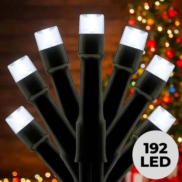 Lomera Kerstverlichting - Kerstlampjes - Kerstboomverlichting - Clusterverlichting op Batterij - 192 Led's - Wit Licht - Lichtfuncties met Geheugen - Timer Functie - 140 CM Lengte - Zwart Snoer - Werkt op Batterijen - Decoratieve Verlichting