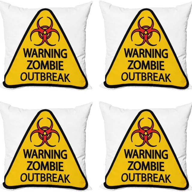 ABAKUHAUS Zombie decoratiekussen – kussenhoes 4-pack – dubbelzijdig bedrukt – 60x60 cm – Aarde Geel Rood Zwart