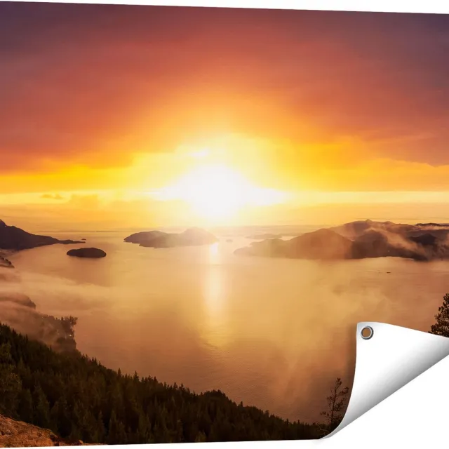 Gards Tuinposter Zonsondergang in de Bergen met Wolken - 80x60 cm - Tuindoek - Tuindecoratie - Wanddecoratie buiten - Tuinschilderij Multikleur