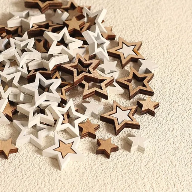Famanu Houten sterren set van 72 stuks voor knutselen en decoratie, confetti sterren voor tafeldecoratie en kerstversiering, ideaal voor feestelijke gelegenheden wit