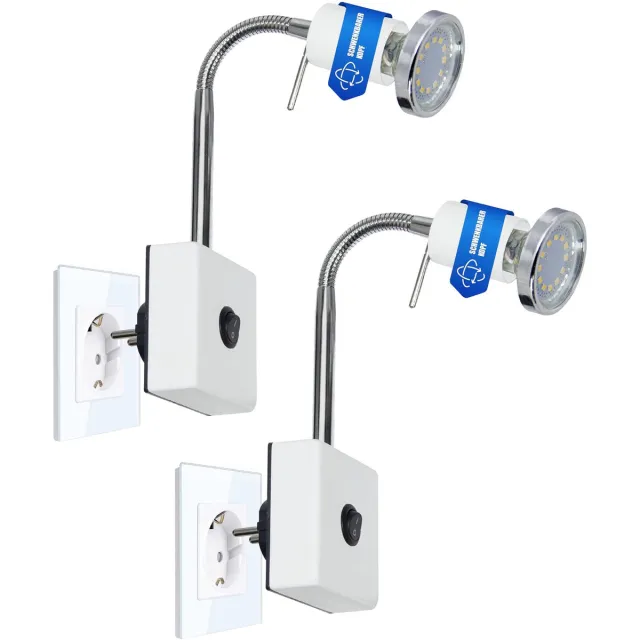 Trango Set van 2 LED Plug Lamp 2607W*2 *EVIE* Wandlamp, Leeslamp, Keukenlamp, Nachtlampje in Wit mat incl. 1x 5 Watt GU10 LED Lamp 3000K warm wit, Wandlamp, Keukenlamp, Fitting Lamp
