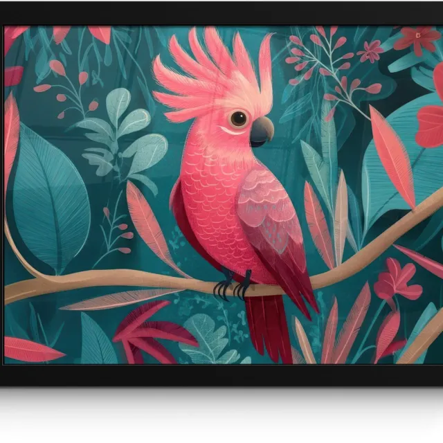FrameYourWall Poster in lijst - Fotolijst 40x30 cm - Posters - Kaketoe - Tropische bladeren - Tak - Posterlijst zwart - Decoratie - Wanddecoratie woonkamer - Muurdecoratie slaapkamer