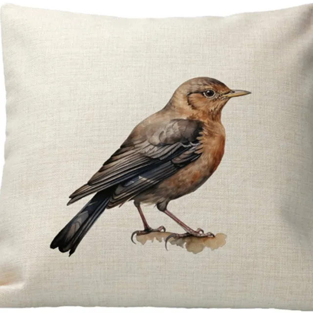 LucKim.nl Kussen - Design - Vogel - Merel - Linnen - Kleurvast - inclusief vulling
