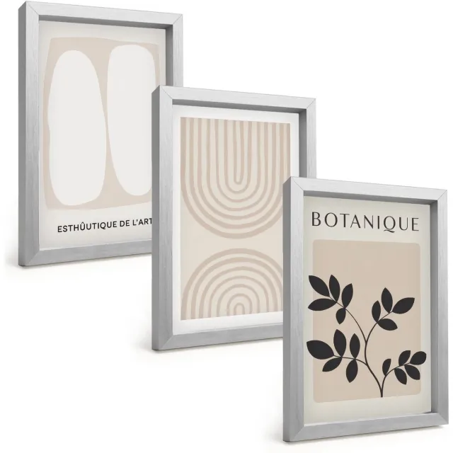 TULUP 4-Delige Schilderij Set - Boho Delicate Posters Abstracte Plantenmotieven - 20 x 30 cm - Wanddecoratie - Schilderijen Set - Kantoor - Moderne Wanddecoratie Zilveren lijst