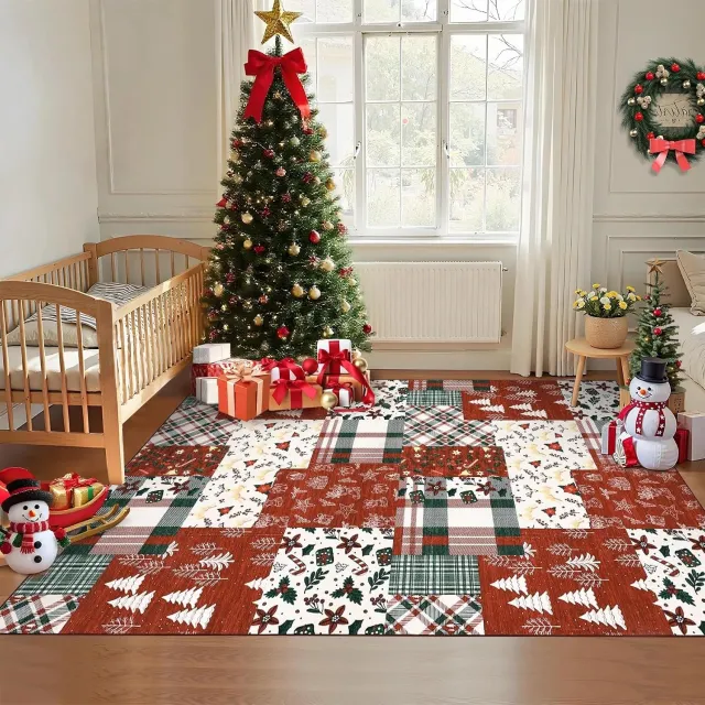 Danky Rood Kerstkleed 120 x 170 cm Ruitpatroon - Machinewasbaar Vloerkleed Kerst met Antislip Onderkant - Woonkamer