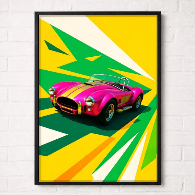 Kleurmedia Raceauto Poster - Roze Klassieke Cabrio Raceauto - Classic Racing Collection - Posters voor Autoliefhebbers - A2+ 43,2 x 61 cm