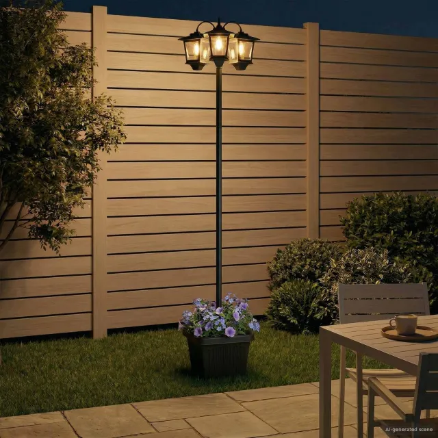 vidaXL 3-Arm Lantaarnpaal Met Plantenbak Zwart 32 x 32 x 188 cm