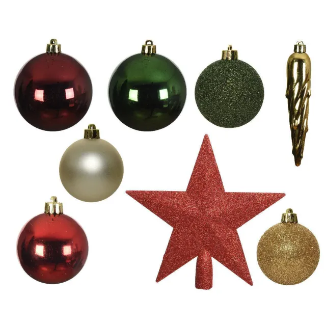 Decoris Kerstballen polystyreen assortie shiny matt glitter mix - 33 stuks (ø8 cm) rood/groen/oud