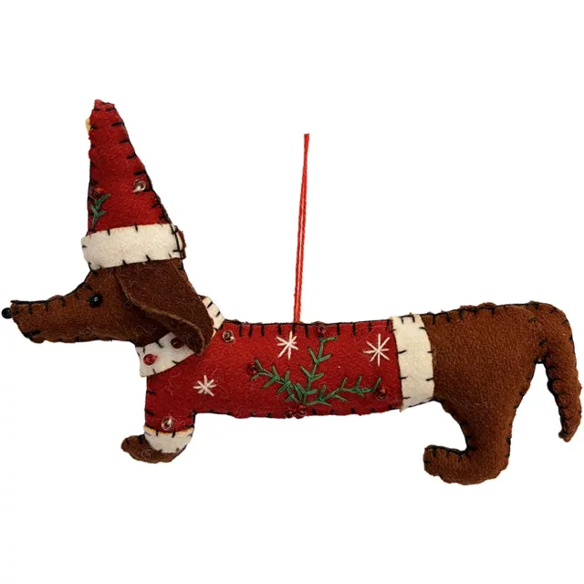 Clayre & Eef Kersthanger Hond Teckel Bruin Vilt