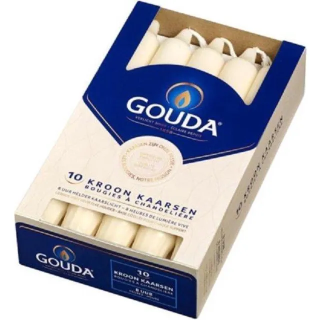 Gouda Kroonkaarsen Ivoor - 200/24 - 10 kaarsen per pak - 6 Pakken - Kroonkaarsen - Dinerkaarsen Ivoor kleurig