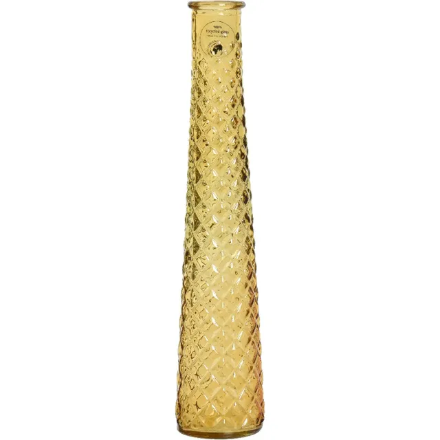 Decoris Vaas/bloemenvaas van gerecycled glas - D7 x H32 cm - transparant geel