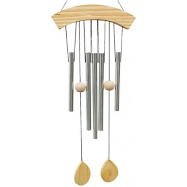 Yogi & Yogini Meditation Windorgel vijf buizen en hout - 74 cm - Hout - Aluminium wit