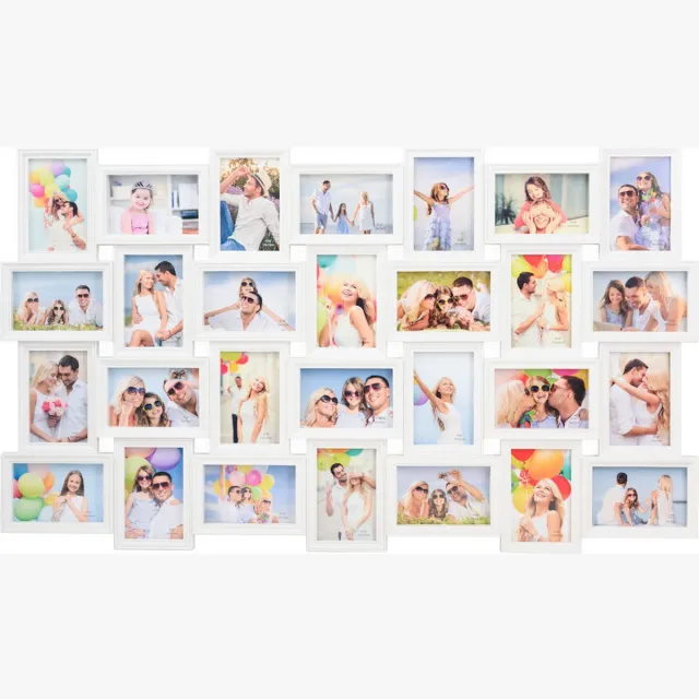 Decopatent© Decopatent - XL Fotolijst Collage voor 28 Foto's van (10x15 & 15x10 Cm) - Fotolijsten - Fotolijstje met 28 fotokaders - 103 x 60 Cm - Wit Wit - XL Fotolijst Collage voor 28 Foto's