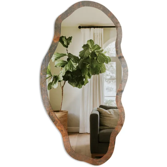 TULUP Aardse Textuur Spiegel - Bruin Stijlvolle Wandspiegel - Organische Spiegel - Woonkamer, Badkamer, Kantoor - Industrieel / Loft - 45x90 cm - Totale afmeting 52x97 cm Aardse Textuur, Bruin