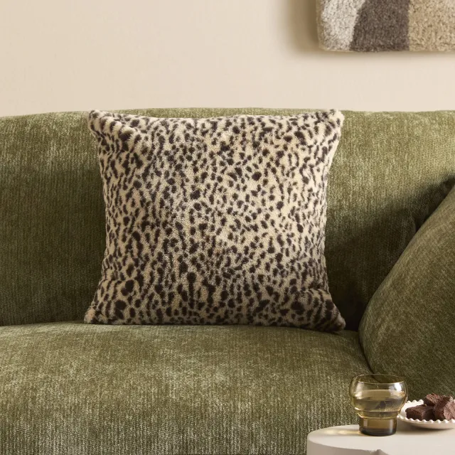 NOUS Living vierkante sierkussenhoes Leopard met dierenprint 45x45 cm - beige/donkerbruin