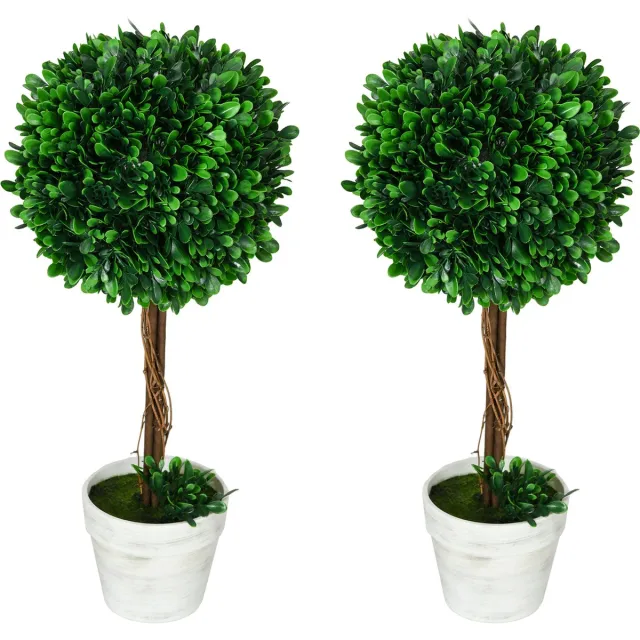 Homcom Kunstplanten Buxusboom Set van 2 - Kunstboompjes, Kunstbuxus, Decoratieve Planten - Groen grün