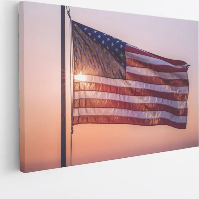 Saammp Canvas Schilderij - Amerikaanse Vlag - Steden - Landen - 100x75 - Foto op canvas - Wanddecoratie - muurdecoratie Woonkamer - Slaapkamer decoratie - Canvas Print Multicolor