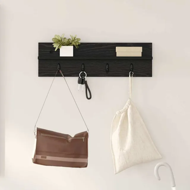 vidaXL Wandgemonteerde kapstok Zwart Eiken 60 x 10,5 x 18 cm