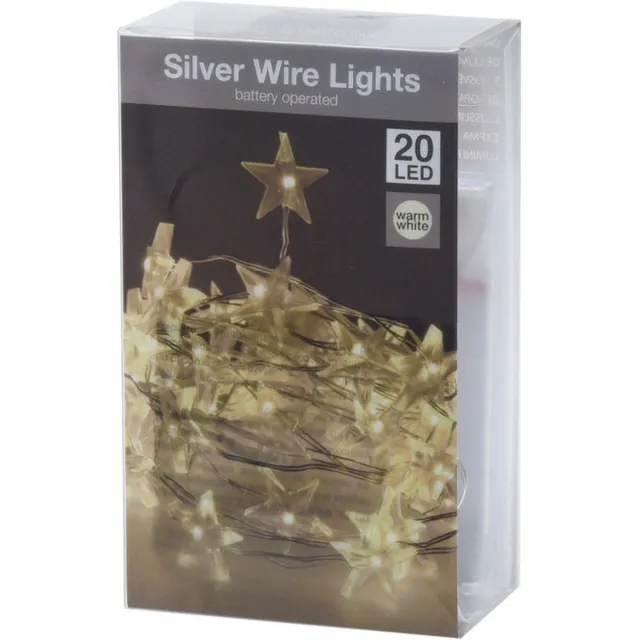Nampook Draadverlichting lichtsnoer - 20 sterren lampjes - warm wit - op batterij - 100 cm