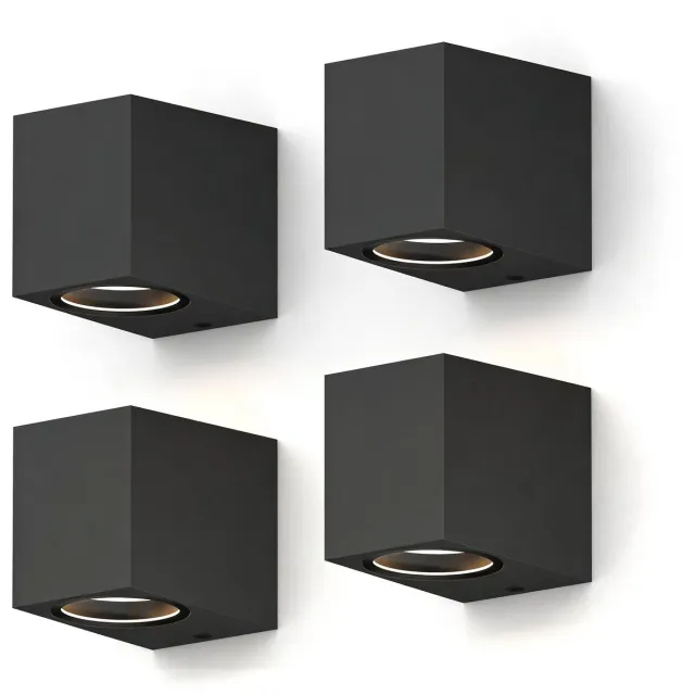 Calex Wandlamp Downlight Sanremo - GU10 - IP54 Water- en Stofbestendig - Geschikt voor Binnen en Buiten - Eenvoudige installatie - Rechthoek - Zwart – 4-Pack