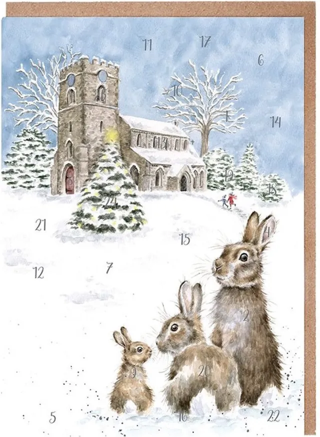 Wrendale Designs Adventskalender Kaart A5 Wrendale - Silent Night Rabbit Advent Calendar Card Multi