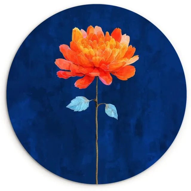 WallCircle Wandcirkel 90x90 cm - Muurcirkel Bloem - Oranje - Bladeren - Muurdecoratie woonkamer - Wanddecoratie slaapkamer - Kamer decoratie accessoires - Ronde schilderijen