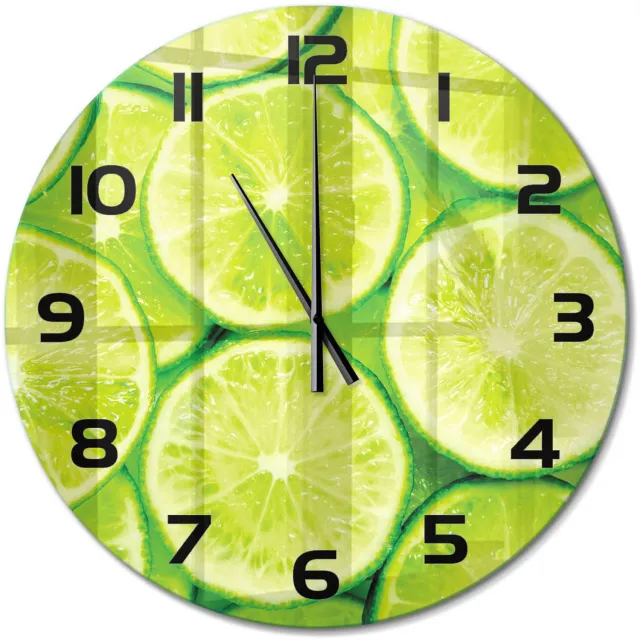 TULUP Wandklok - Limoenen Wandklok Glas Met Motief - fi60 cm - Groente Decoratieve Glazen Klok - Zwarte handen - Ronde Klok - Gekleurde Glazen Klok - Glazen Klok Met Print