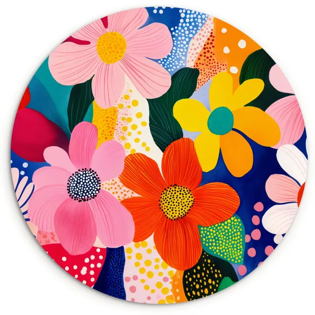 WallCircle Wandcirkel 60x60 cm - Muurcirkel Bloemen - Kleurrijk - Stippen - Muurdecoratie woonkamer - Wanddecoratie slaapkamer - Kamer decoratie accessoires - Ronde schilderijen Stippen - Vormen - Modern