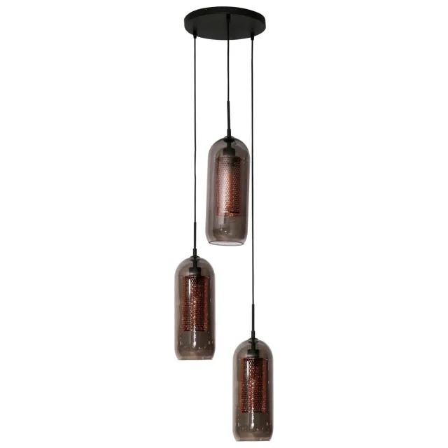 Nest of Nora Hanglamp Soma - 3-lichts met smoke glas en meshkappen - Zwart