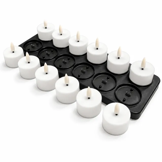 SWGOTA led kaarsen, set van 12 met warm licht, witte kaarsen en zwarte basis met 2 rijen, oplaadbaar via Type-C, op afstand te bedienen