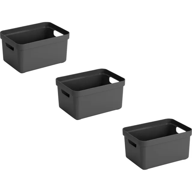 Bellatio Decorations Sunware Opbergbox Sigma - 3x stuks - kunststof - antraciet - 5 liter - Opbergbakken/opbergers - 25,2 x 18 x 12,2 cm Grijs