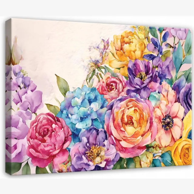 WALLARENA Schilderij op canvas - 120x80 cm - bloemen abstract modern - Geschikt voor slaapkamer en woonkamer Veelkleurig