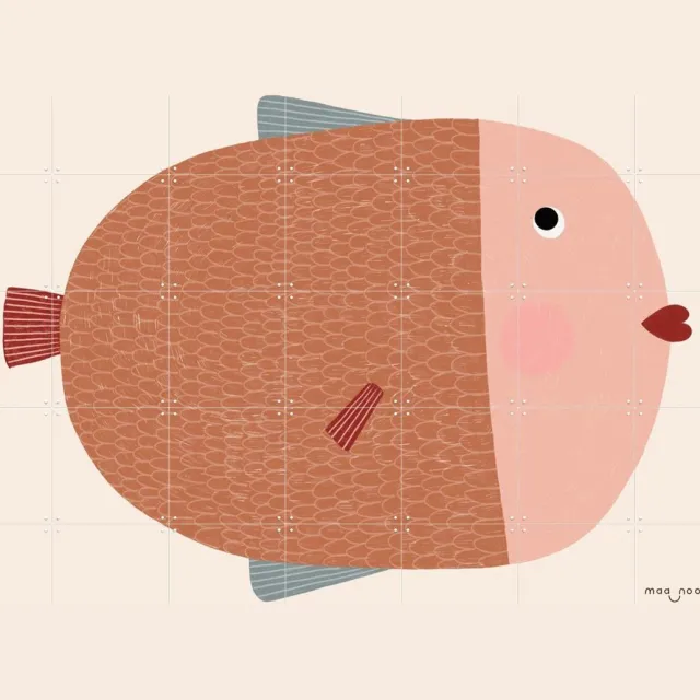 IXXI Blushing Fish, Maa-noo - 140 x 100 cm - Grote wanddecoratie en posters - Kleurrijk, Cartoonesk, Grafisch Ontwerp, Illustraties, Speels Roze / Bruin