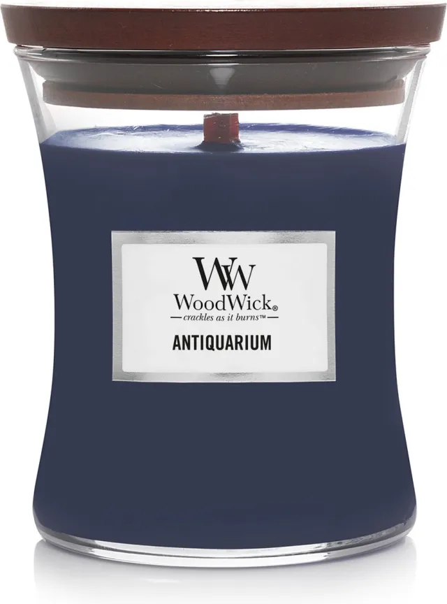 WoodWick Hourglass Medium Geurkaars - Antiquarium - 60 branduren Donkerblauw