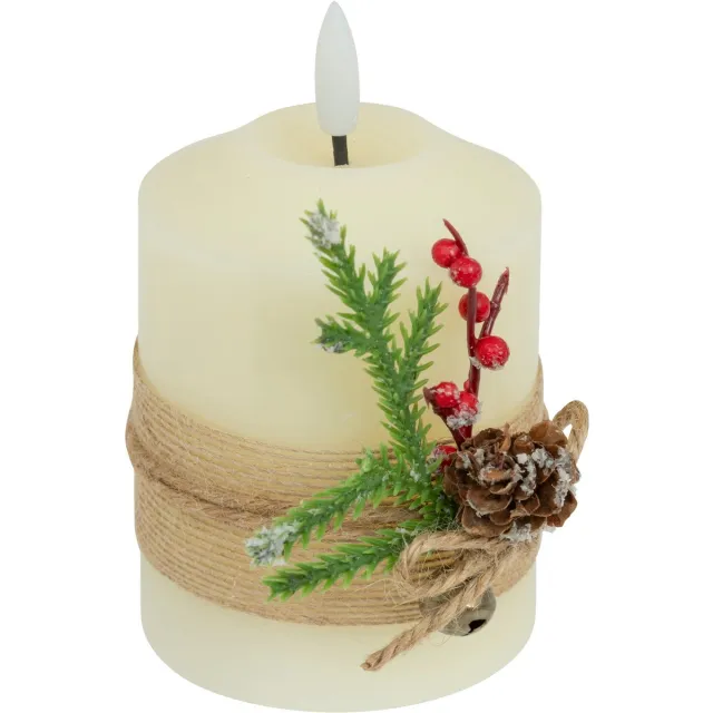Fééric Lights and Christmas LED Kaars met Takdecoratie - Ø8xH13cm - Wit Blanc